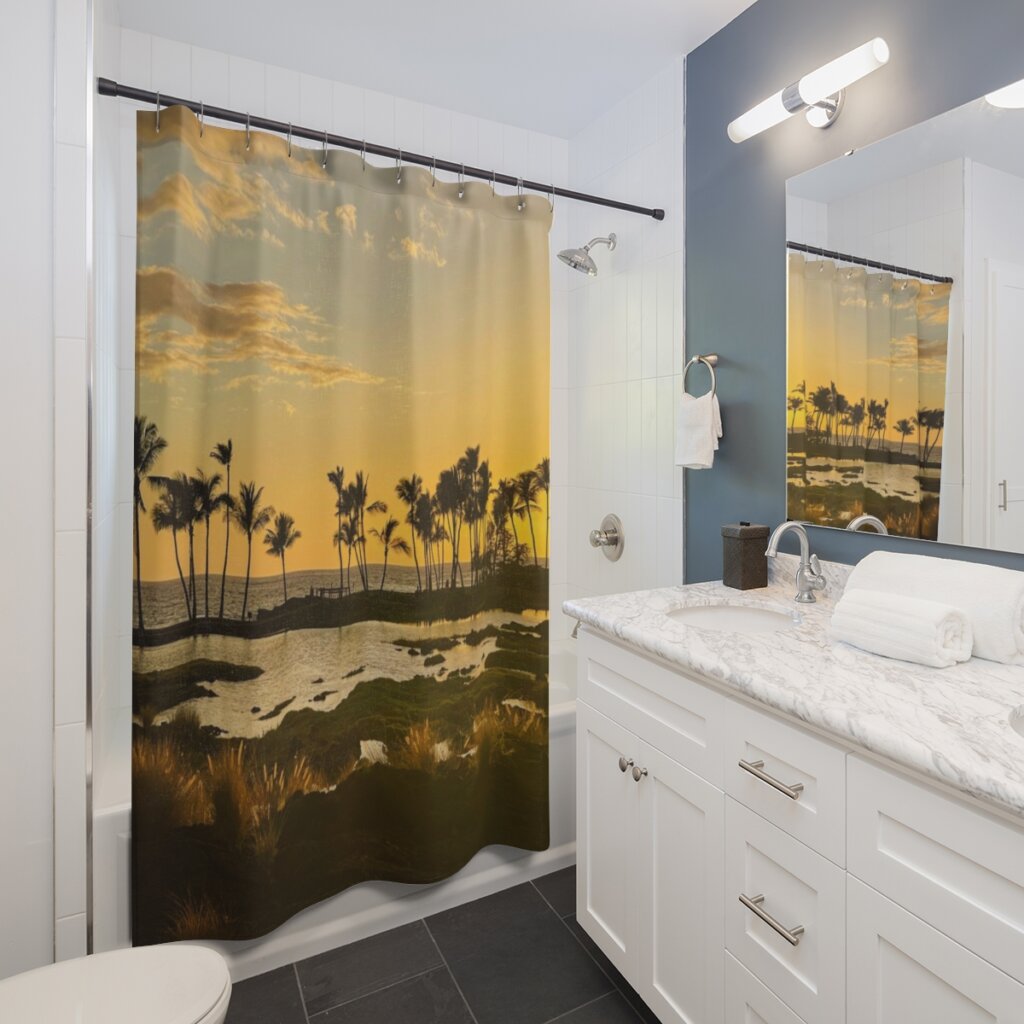 Palm Paradise: Hawaiian Sunset Shower Curtain for a Beachy Bathroom