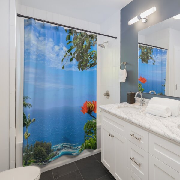 Kailani Shower Curtain | Home decor | Nature bathroom | Landscape photography | Flower and Ocean